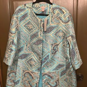 Chico’s Teal and Gold Mosaic Jacket